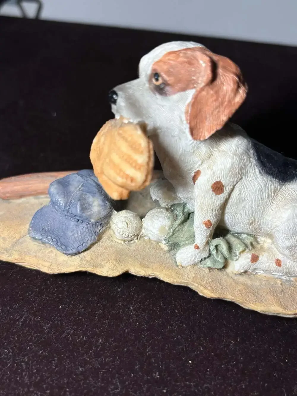 Vintage Homco Beagle Puppy Dog Figurine with Baseball Glove Hat and Bat